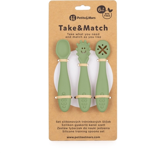 Petite&Mars silikonowe łyżeczki treningowe Take&Match sweet pea, 3 szt., 6m+