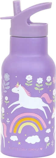 A Little Lovely Company stalowa butelka dziecięca z jednorożcami i tęczą, 350 ml