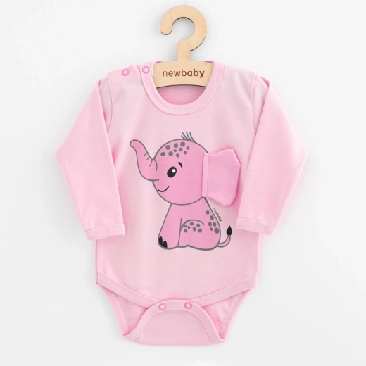 Niemowlęce body z długim rękawem NEW BABY Happy Elephant różowe