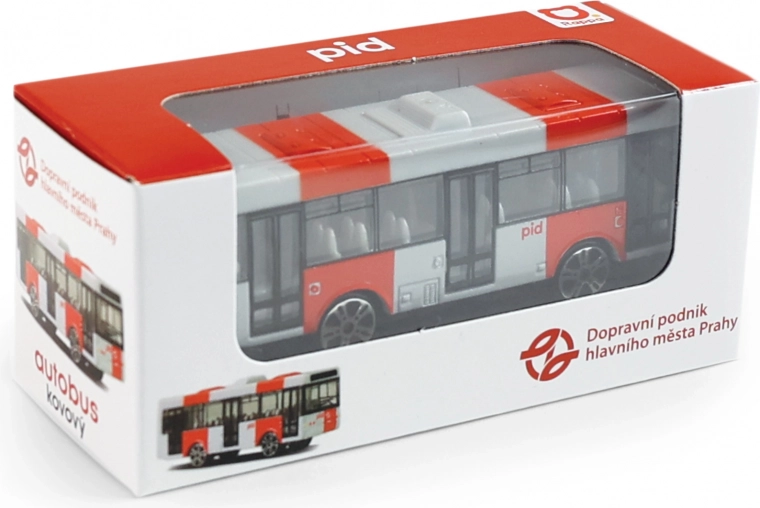 Metalowy autobus PID Praga czerwony