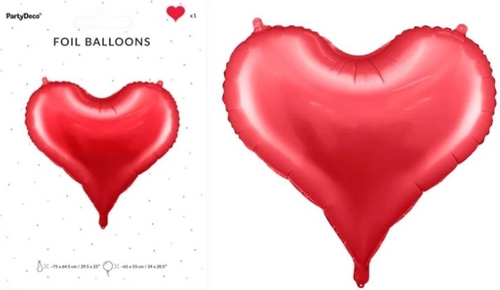 Foliowy balon serce czerwone 75 × 64,5 cm