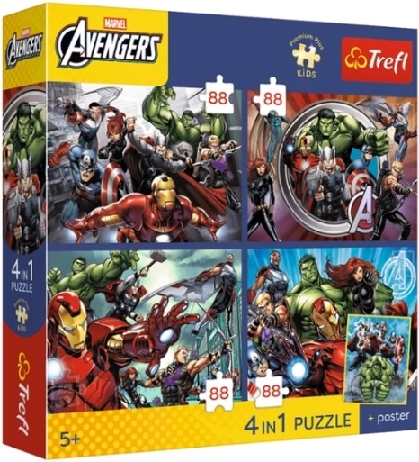 Puzzle Premium Plus Kids Avengers: bohaterowie są wśród nas (4×88 elementów)