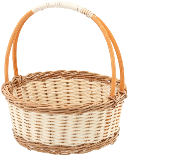 Koszyk rattanowy z uchwytem w naturalnym kolorze z białymi detalami 25 × 11/27 cm