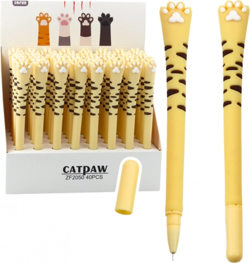 Długopis żelowy Kocia łapka niebieski tusz żółte paski 16,5 cm