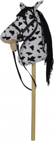 Pluszowy koń na kiju z dźwiękiem, 70 cm, biało‑czarny (appaloosa)