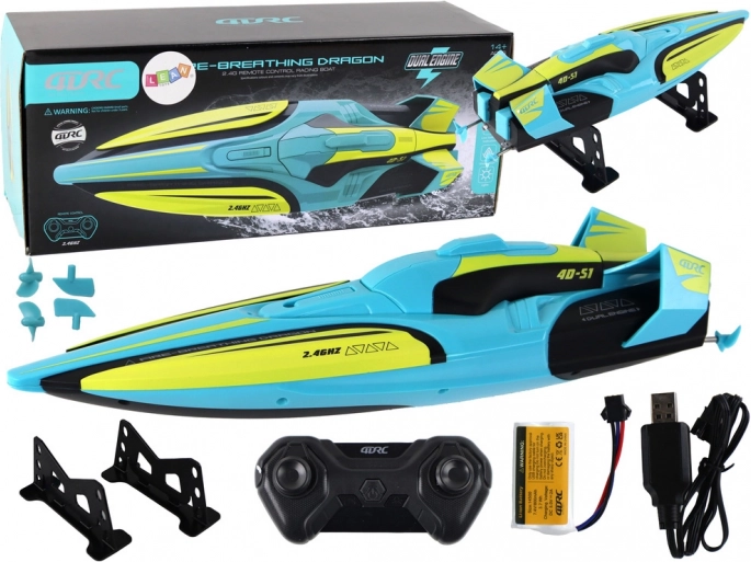 RC łódź wodna 2.4G żółto‑turkusowa, wodoszczelna z pilotem