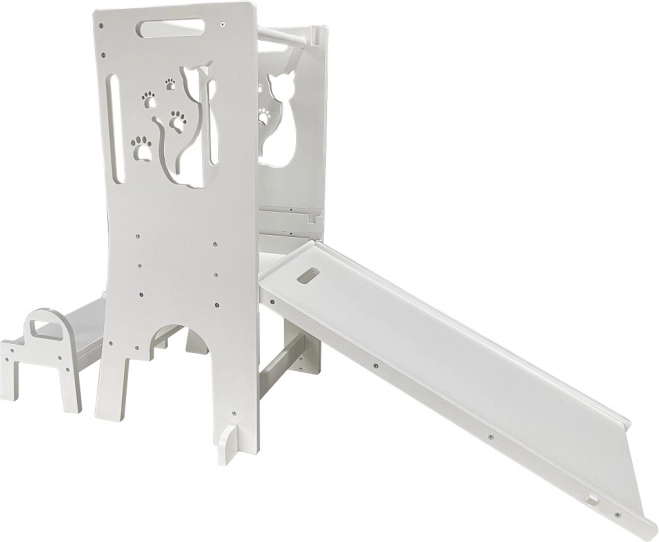 Rosnąca wieża do nauki z kotkiem ze zjeżdżalnią i tablicą