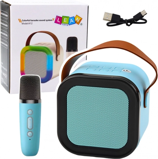 Bezprzewodowy głośnik karaoke z mikrofonem K12 RGB Bluetooth niebieski