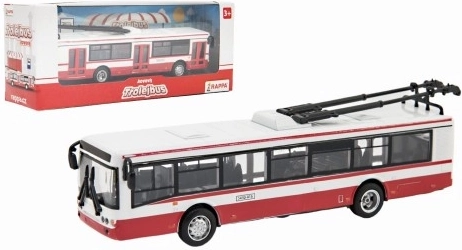 Trolejbus czeski metalowy czerwony 16 cm z napędem wstecznym w pudełku 20x8x6 cm, CZ design