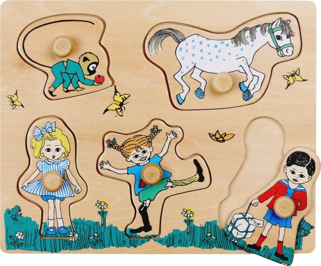 Drewniane puzzle z uchwytami i układanką kształtów Pippi Pończoszanka