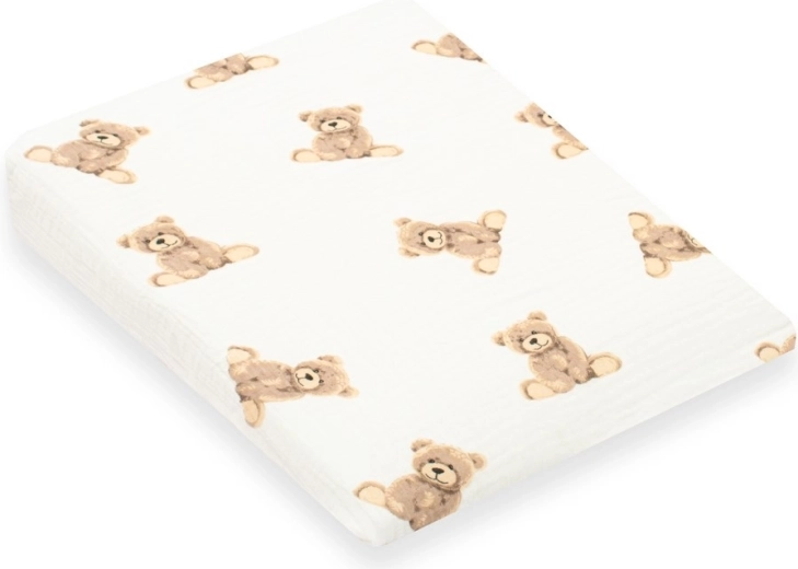 Muzelinowy pokrowiec na dziecięcą poduszkę – klin NEW BABY Standard 30×37 cm, motyw miś