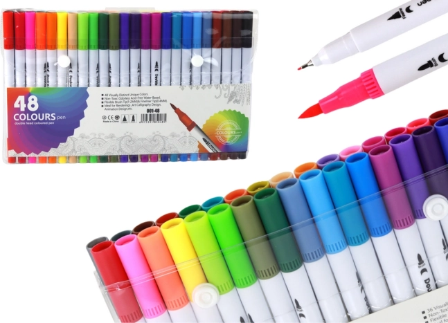 Zestaw Dwustronnych Flamastrów 48 Sztuk w Organizatorze