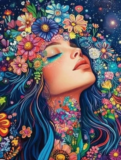 Malowanie diamentowe Dziewczyna w kwiatach 30 × 40 cm