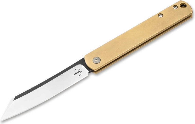 Böker Plus Zenshin 42 Brass nóż kieszonkowy 7,5 cm z wykończeniem stonewash