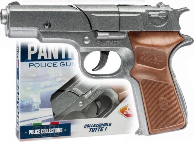 Metalowy policyjny pistolet na kapiszony PANTHER Silver, 8-strzałowy