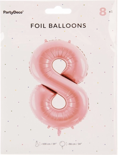 Foliowy balon cyfra 8 różowy 86 cm