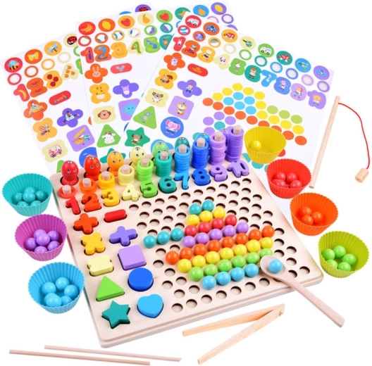 Drewniany zestaw edukacyjny do nauki liczenia i kształtów