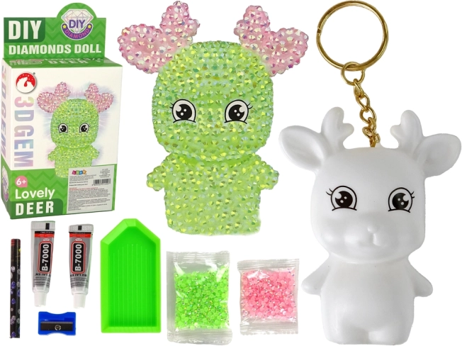 Zestaw DIY Diamentowy Jeleń – 3D brelok z kryształkami – Zielony