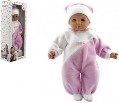 Laleczka niemowlę 50 cm z materiałowym ciałem, różowo-biały pajacyk