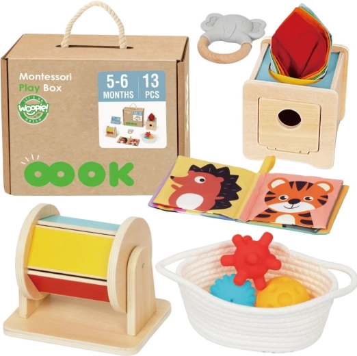 Montessoriański edukacyjny box 6w1 dla niemowląt 5–6 miesięcy WOOPIE