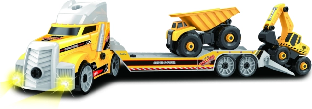 Wkręcany auto laweta ze sprzętem budowlanym 62 cm ze światłami i dźwiękami