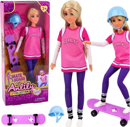 Anlily skateboardzistka – lalka z fioletowym skateboardem i kaskiem 30 cm