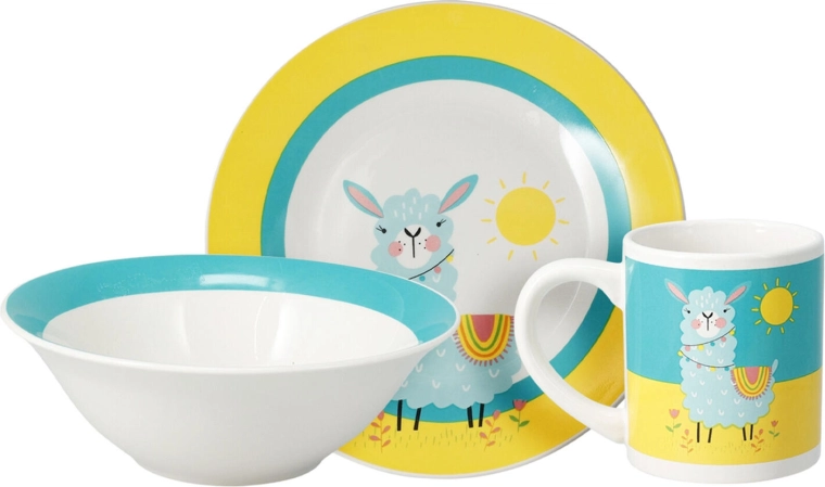 Dziecięcy porcelanowy zestaw obiadowy 3-częściowy – lama lub jednorożec