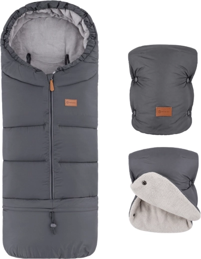 Petite&Mars zestaw zimowy: śpiworek Jibot 3w1 i rękawice do wózka Jasie charcoal grey