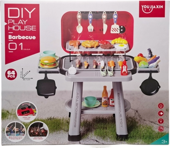 Dziecięcy grill ogrodowy z podświetleniem i efektem pary wodnej (64 elementy)