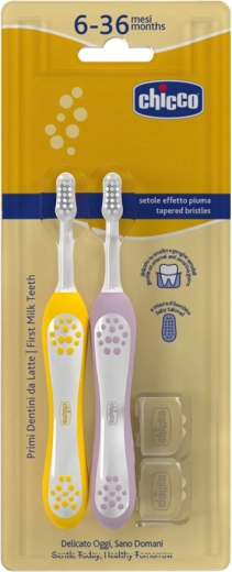 Chicco zestaw dziecięcych szczoteczek do zębów Lilac-Mustard 6–36 m, 2 szt.