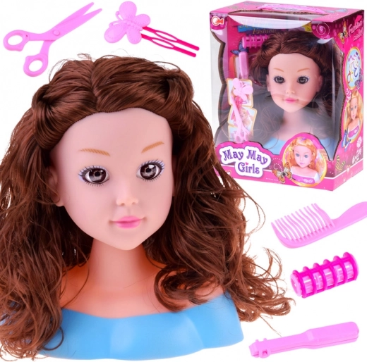 głowa do czesania z akcesoriami dla dzieci, brunetka lalka 20 cm