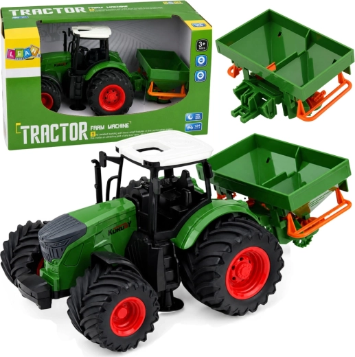 Traktor rolniczy z siewnikiem 1:24 z gumowymi kołami