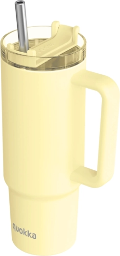 Nierdzewny kubek termiczny Quokka Vibe pastelowo żółty (Drop Safe) ze stalową słomką 880 ml