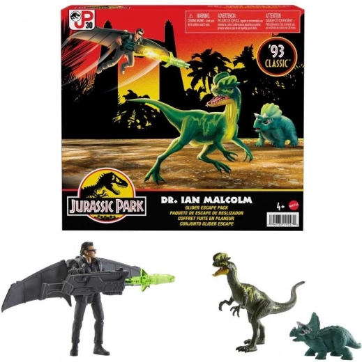 Jurassic World – zestaw figurek Ian Malcolm z dinozaurami i szybowcem