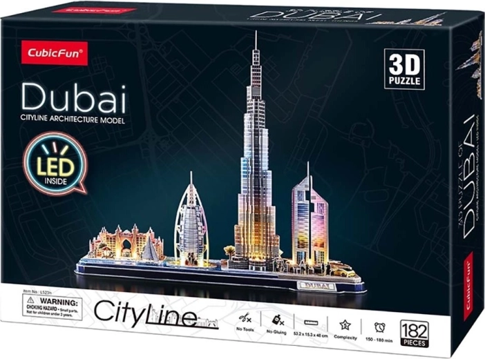 Świecące puzzle 3D panorama Dubai CityLine od CUBICFUN, 182 elementów