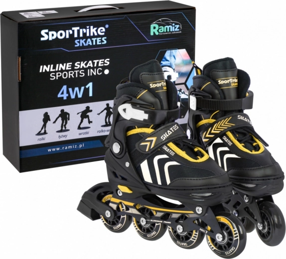 Zestaw 4w1 dziecięce łyżworolki inline, wrotki i łyżwy, rozmiar 29–33 – żółta