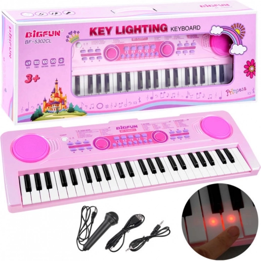 Dziecięcy elektroniczny instrument klawiszowy BIGFUN z podświetlanymi klawiszami, 49 klawiszy