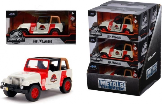 Metalowy model Jeep Wrangler Jurassic Park 1:32 z otwieranymi drzwiami