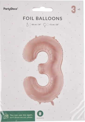 Foliowy balon cyfra 3 beżowy 72 cm