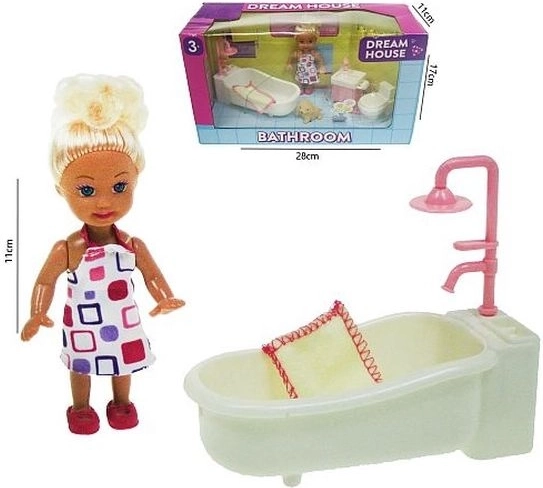 Mini lalka 11 cm z zestawem łazienkowym
