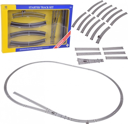 Zestaw torów H0 1:87 do modelowej kolei, metalowe z plastikowym podsypem, długość 3 m