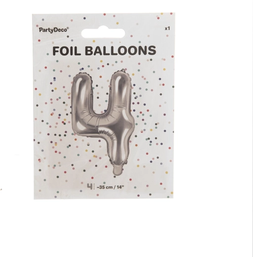 Srebrny balon foliowy cyfra 4, 35 cm