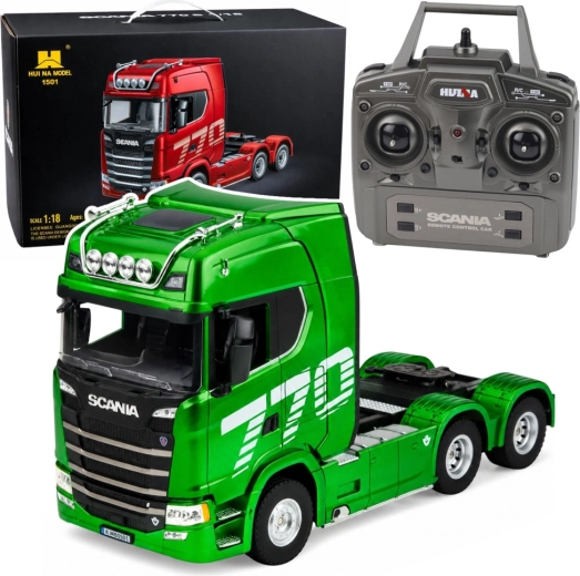 Zielony RC ciągnik siodłowy Scania 770S 1:18 z LED i sterowaniem 2,4 GHz