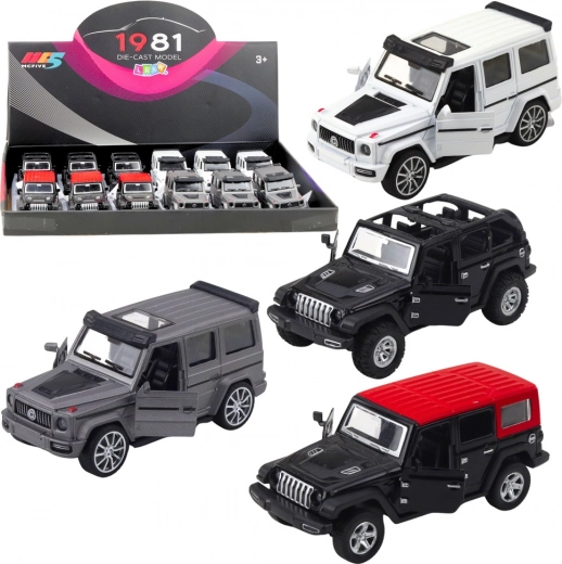 Metalowy terenowy model SUV z mechanizmem napędowym pull-back i otwieranymi drzwiami 1:36