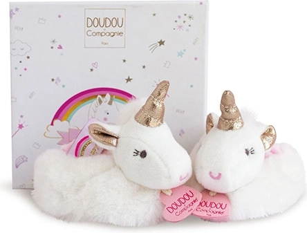 Zestaw prezentowy Doudou z bucikami i grzechotkami jednorożec
