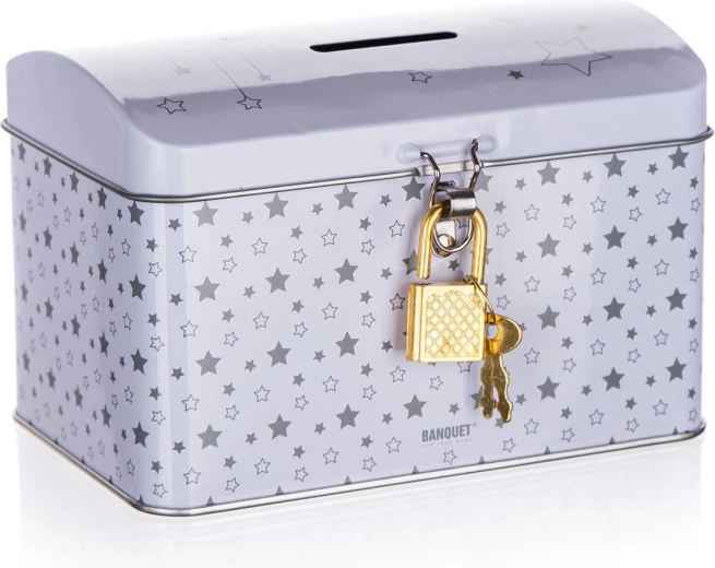 Skarbonka skrzynia 4Kids biała metalowa 12,8 × 8,4 × 8,4 cm