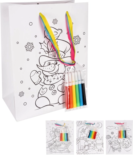 Papierowa torba prezentowa do kolorowania z flamastrami 18 × 10 × 23 cm (mix wzorów)