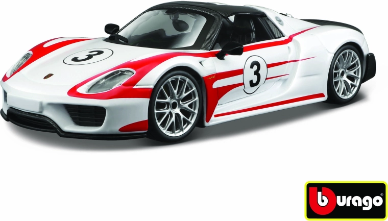 Bburago Porsche 918 Weissach Race biały model w skali 1:24