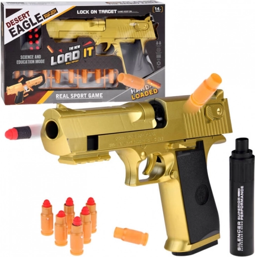 Złoty pistolet zabawkowy Desert Eagle z tłumikiem
