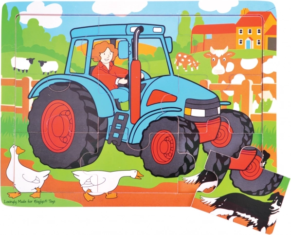 Drewniane puzzle traktor 9 elementów Bigjigs Toys